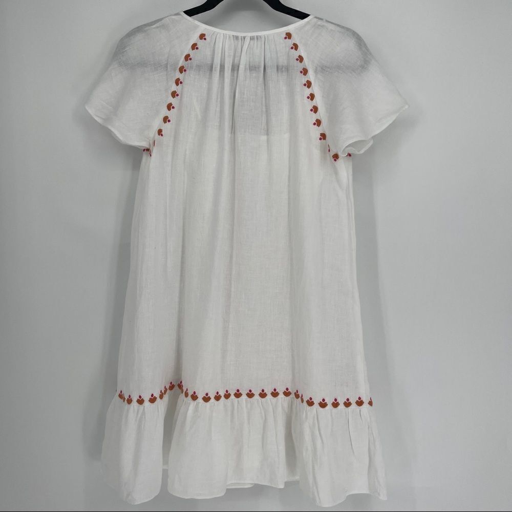 Madewell Embroidered Linen-Blend Raglan Ruffle Mini Dress - Picture 4 of 8
